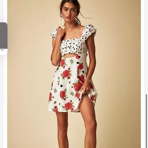Free people bom bom red white black spots floral linen cotton dress size large